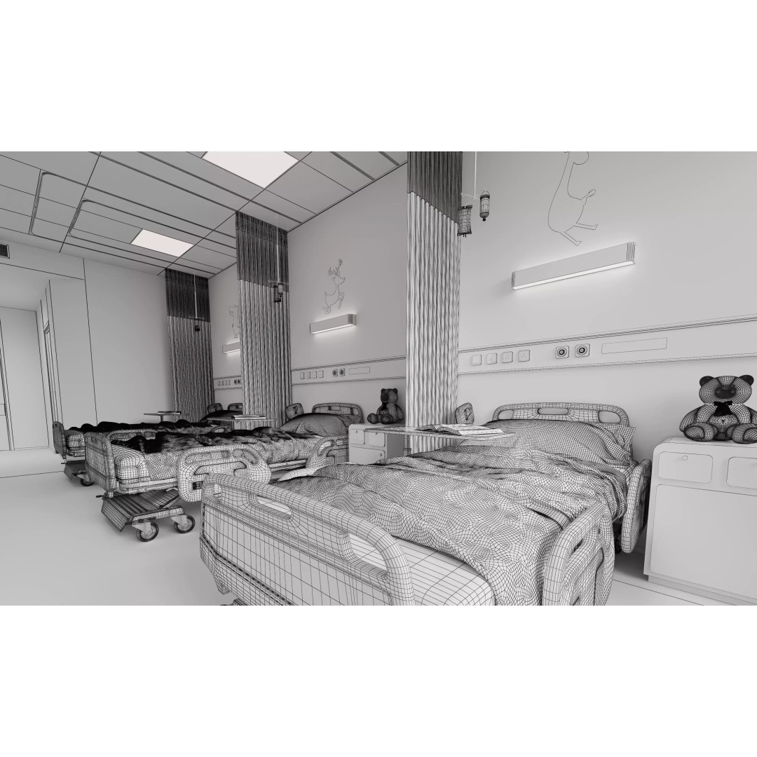 Pediatric Hospital Ward 3D Model – Modern Interior with PBR Textures