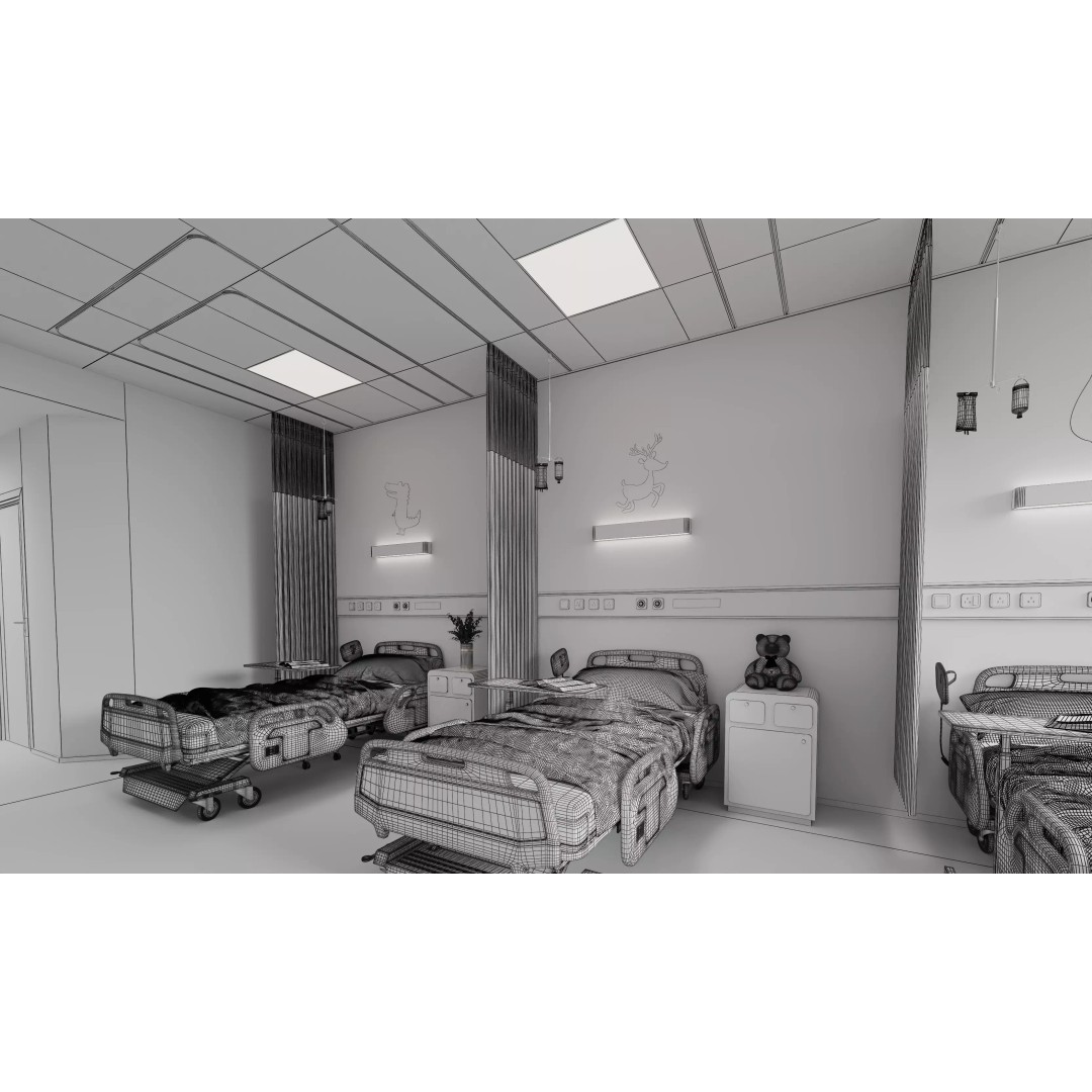 Pediatric Hospital Ward 3D Model – Modern Interior with PBR Textures - View 14