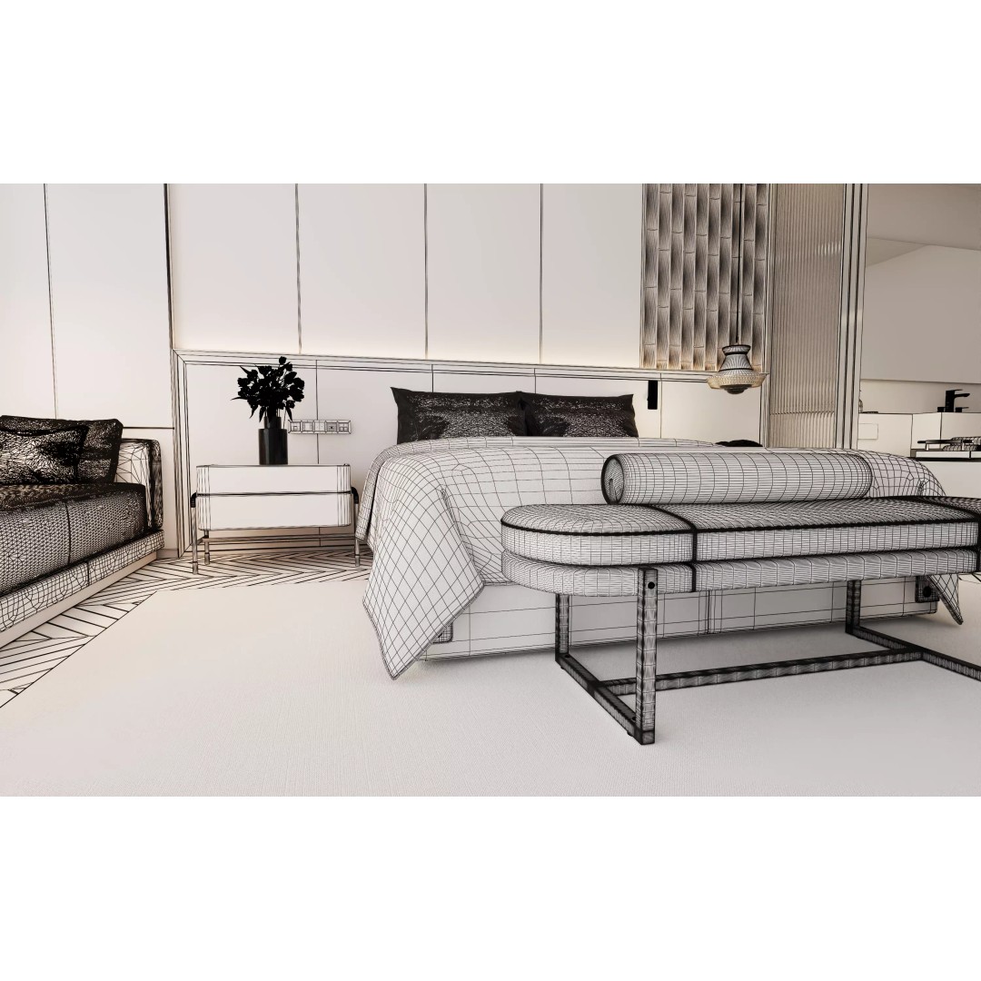 Luxury Hotel Suite 3D Model – Modern Minimalist Design, V-Ray