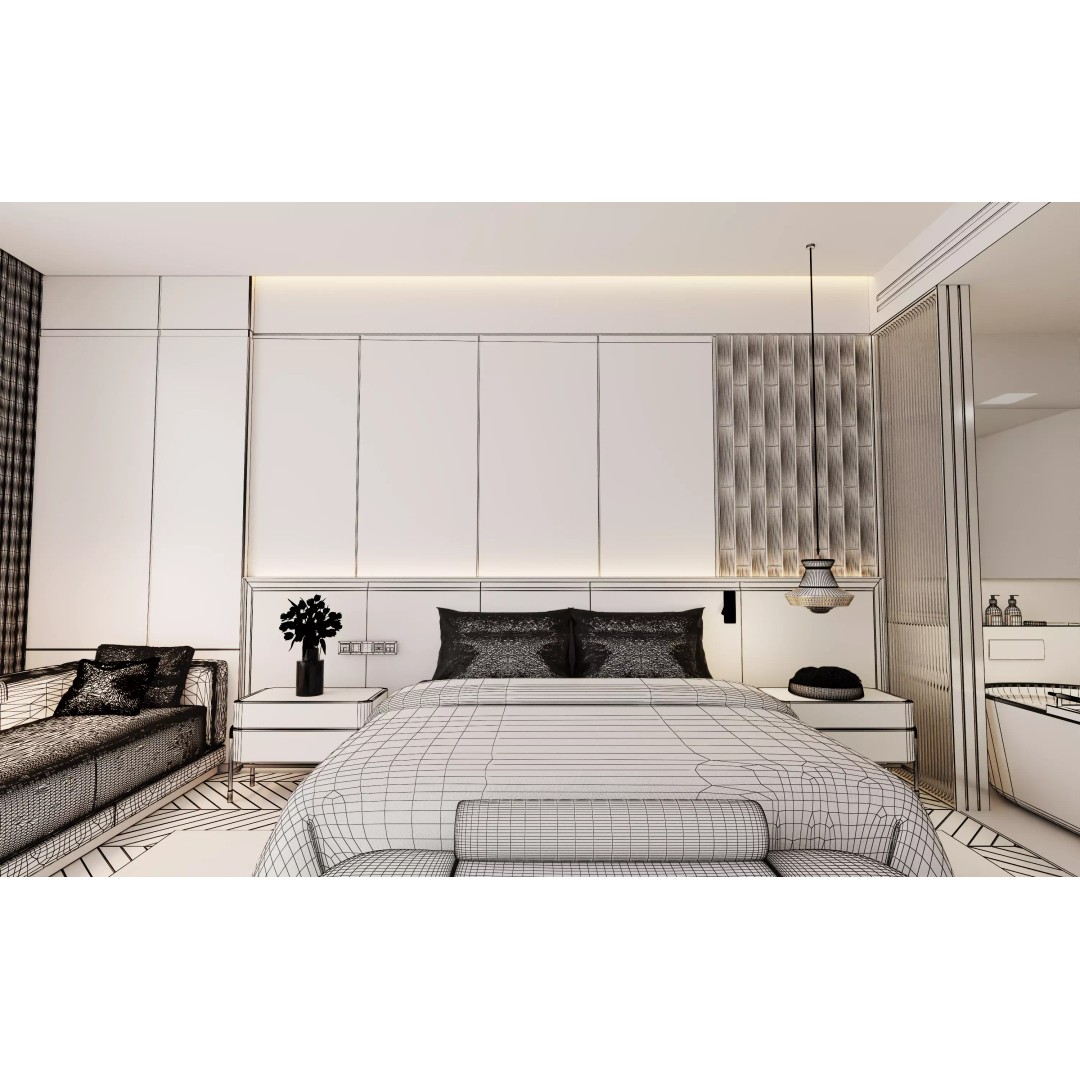 Luxury Hotel Suite 3D Model – Modern Minimalist Design, V-Ray - View 11