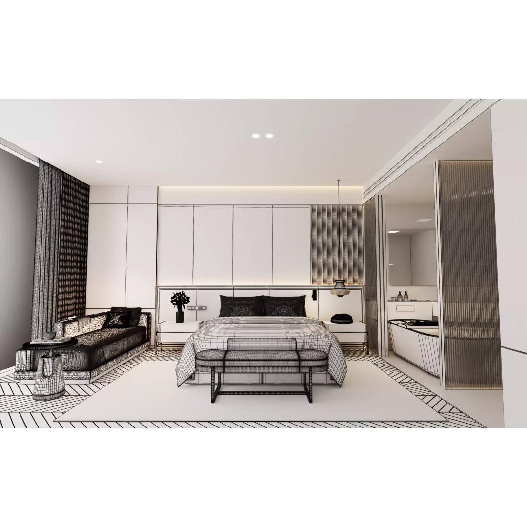 Luxury Hotel Suite 3D Model – Modern Minimalist Design, V-Ray - View 12