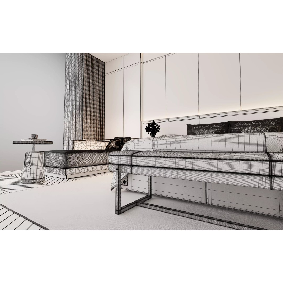 Luxury Hotel Suite 3D Model – Modern Minimalist Design, V-Ray - View 14
