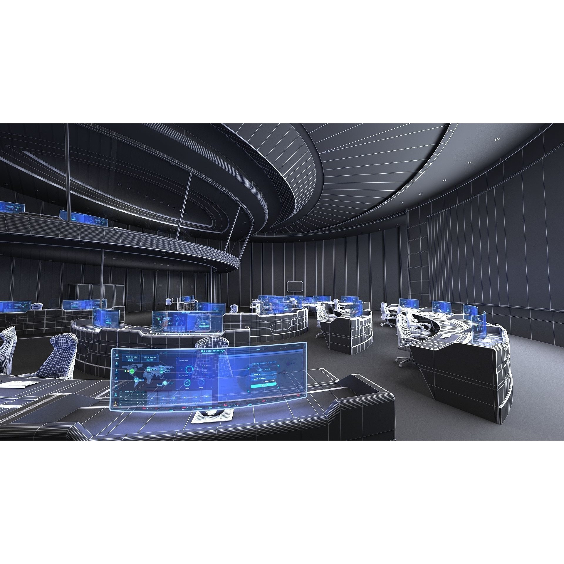 Futuristic Control Center - Architectural 3D Model - View 16