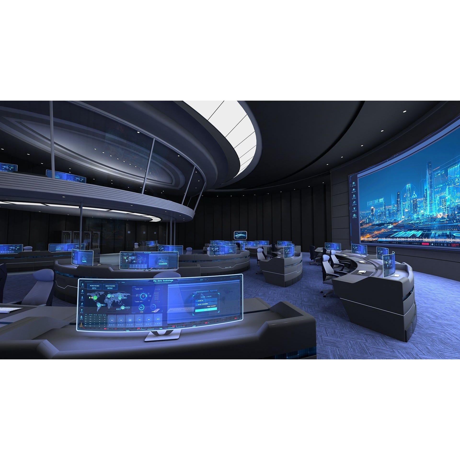Futuristic Control Center - Architectural 3D Model - View 4