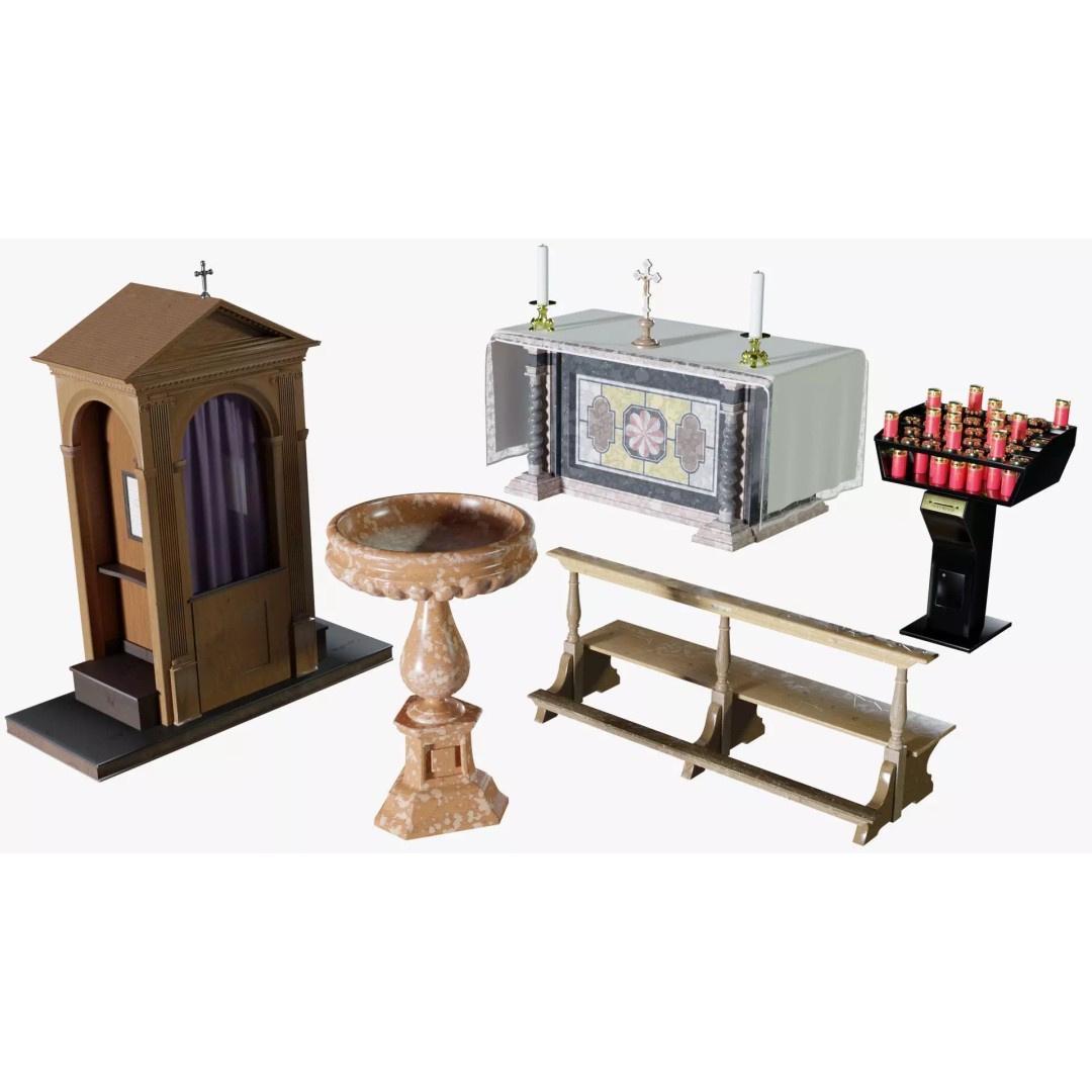 Church Assets 3D Model – PBR Textured Collection for Interior Use - View 2