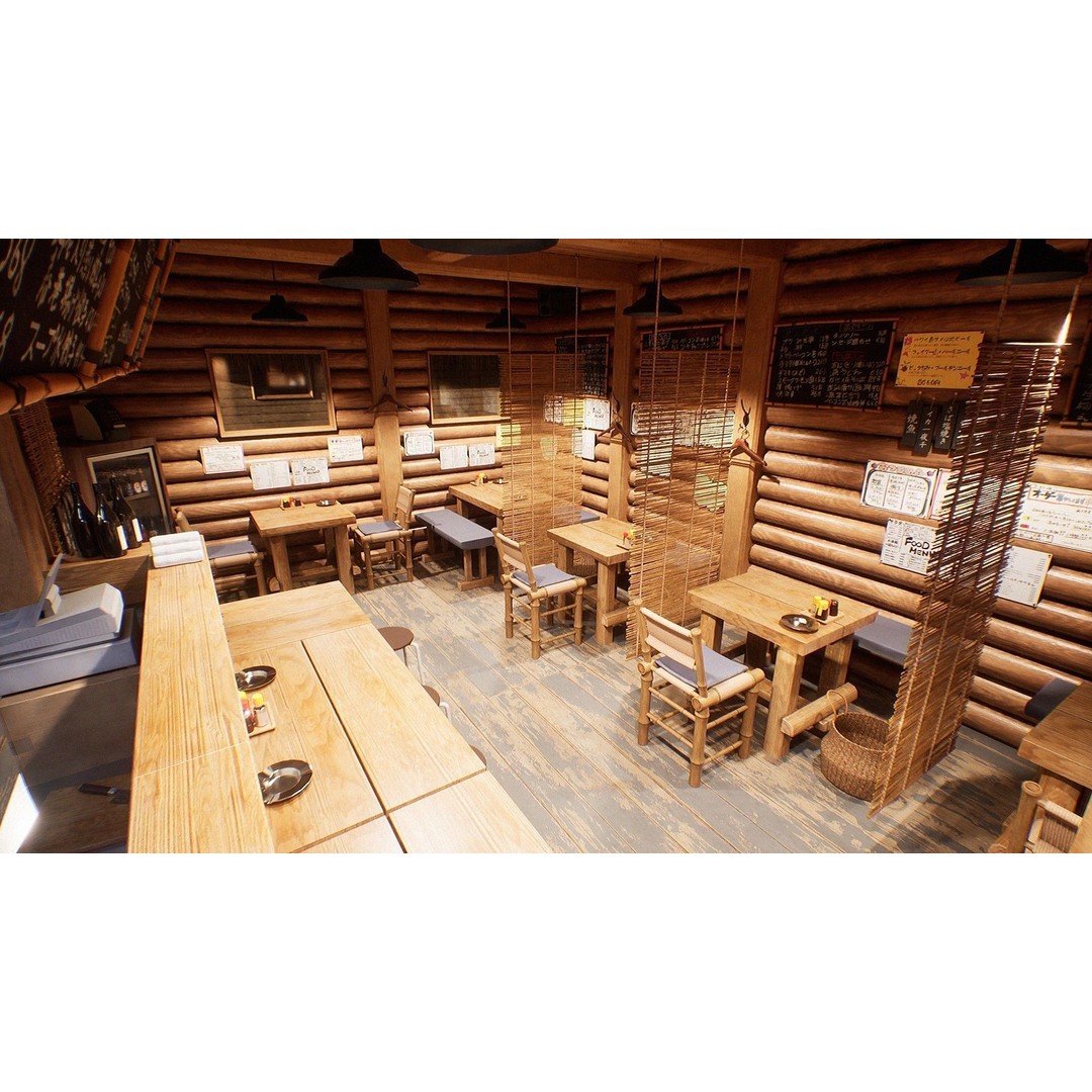 Japanese Izakaya Restaurant 3D Model – Low Poly Game Asset, PBR Textures - View 4