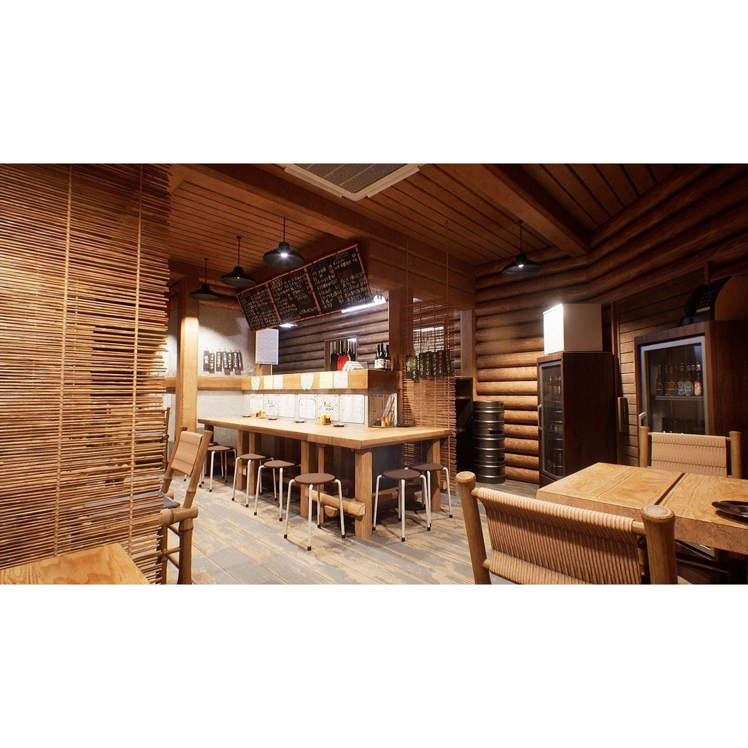 Japanese Izakaya Restaurant 3D Model – Low Poly Game Asset, PBR Textures - View 5