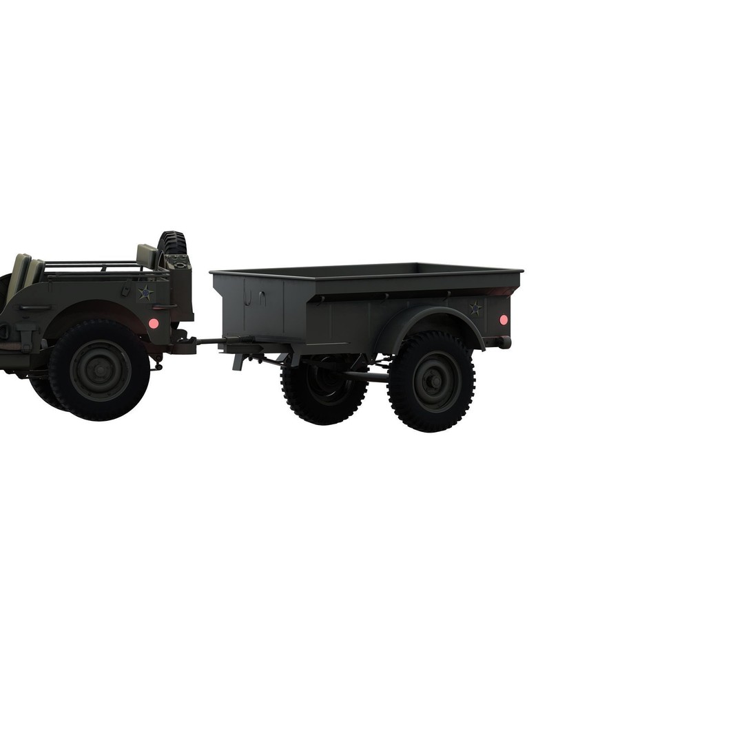 WW2 Jeep 3D Model – Detailed Military Vehicle with Trailer, FBX - View 10