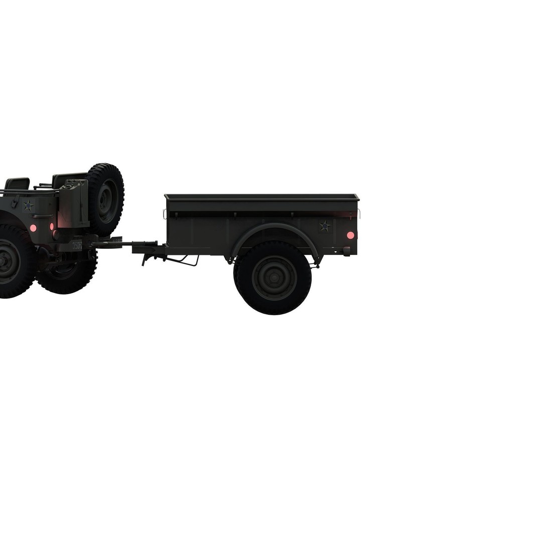 WW2 Jeep 3D Model – Detailed Military Vehicle with Trailer, FBX - View 11