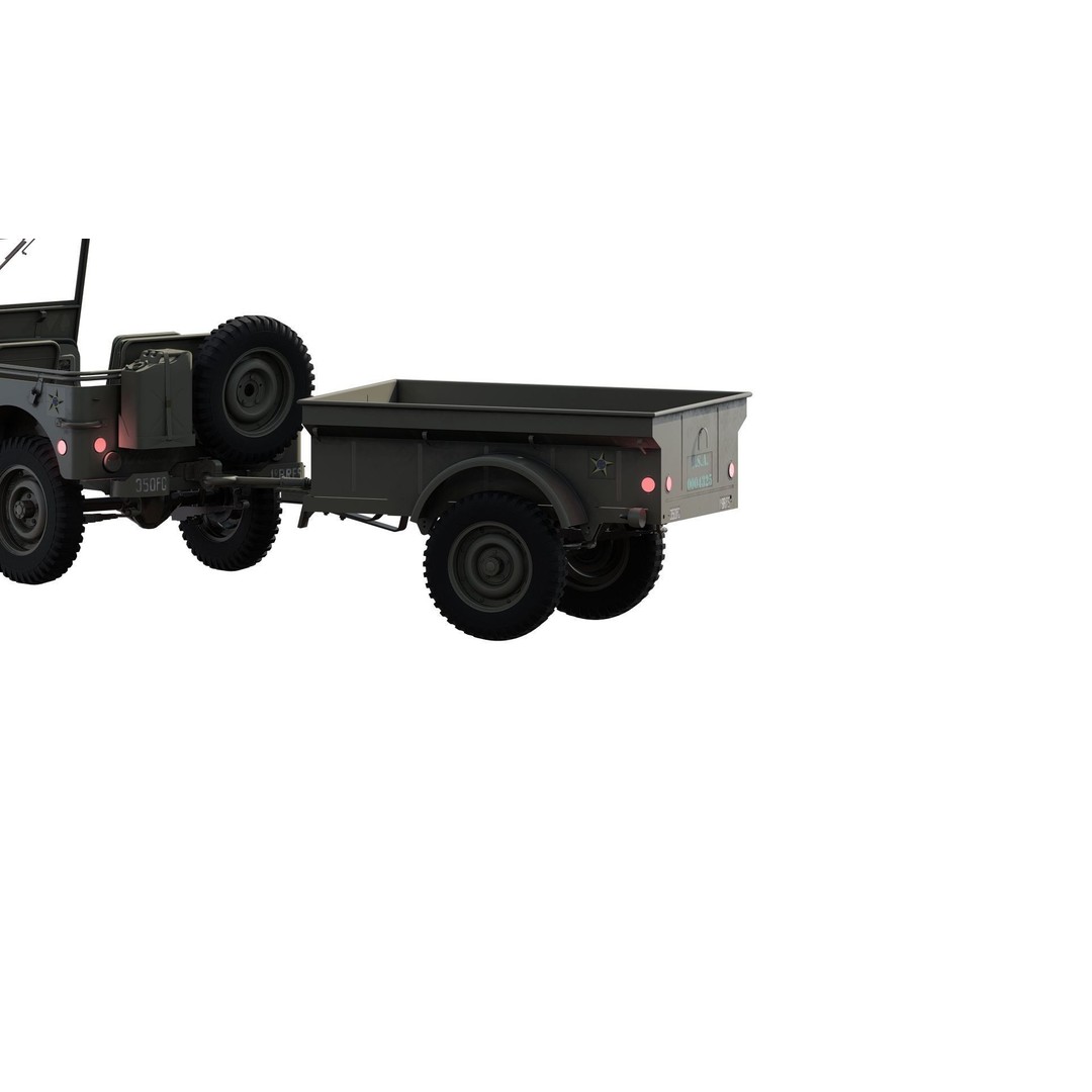 WW2 Jeep 3D Model – Detailed Military Vehicle with Trailer, FBX - View 12
