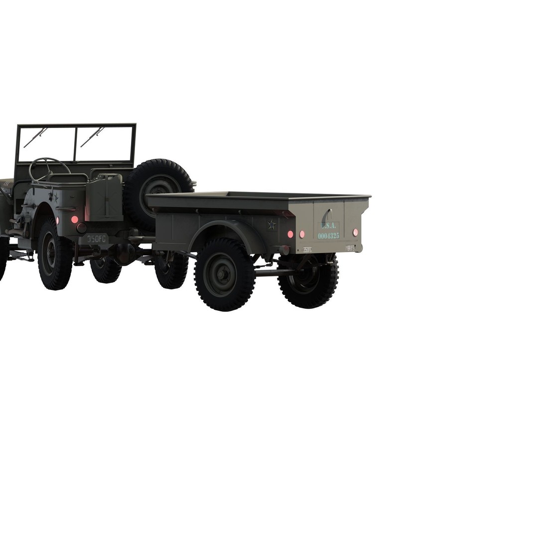 WW2 Jeep 3D Model – Detailed Military Vehicle with Trailer, FBX - View 13