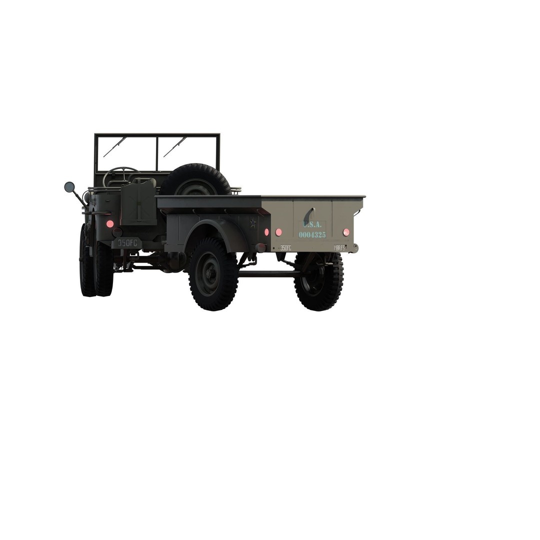WW2 Jeep 3D Model – Detailed Military Vehicle with Trailer, FBX - View 14