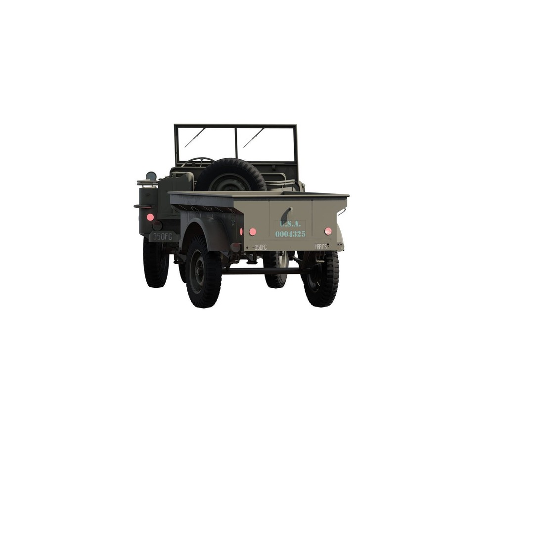 WW2 Jeep 3D Model – Detailed Military Vehicle with Trailer, FBX - View 15