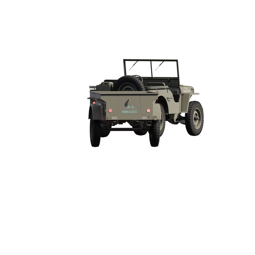 WW2 Jeep 3D Model – Detailed Military Vehicle with Trailer, FBX - View 16