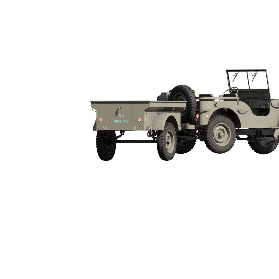 WW2 Jeep 3D Model – Detailed Military Vehicle with Trailer, FBX - View 18