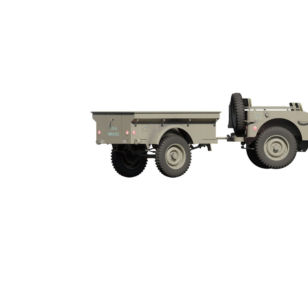 WW2 Jeep 3D Model – Detailed Military Vehicle with Trailer, FBX - View 19