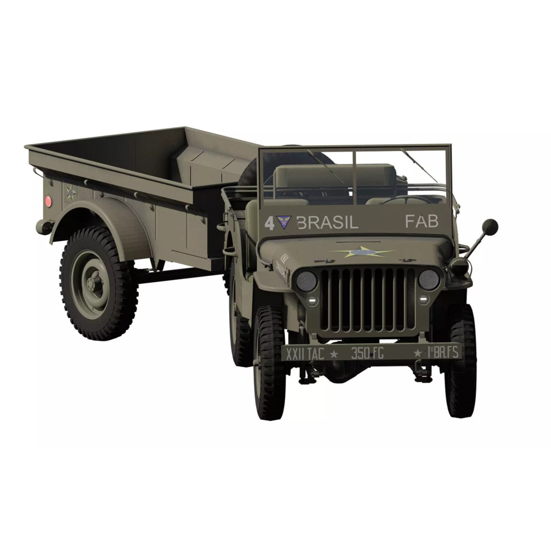 WW2 Jeep 3D Model – Detailed Military Vehicle with Trailer, FBX - View 2