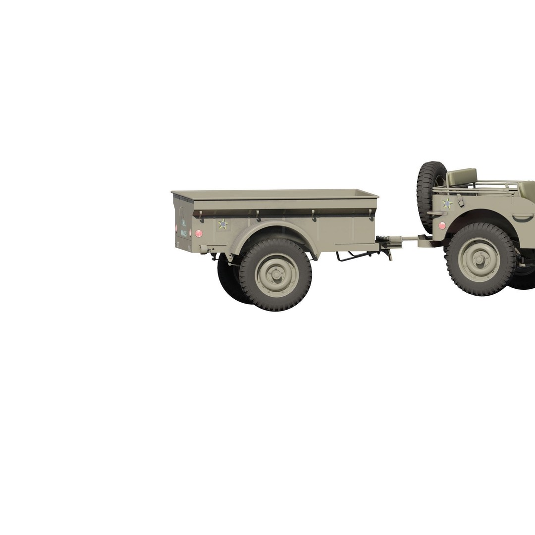 WW2 Jeep 3D Model – Detailed Military Vehicle with Trailer, FBX - View 20