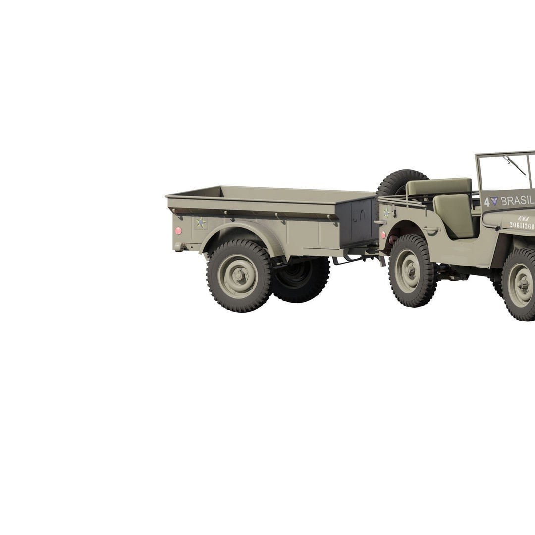 WW2 Jeep 3D Model – Detailed Military Vehicle with Trailer, FBX - View 21