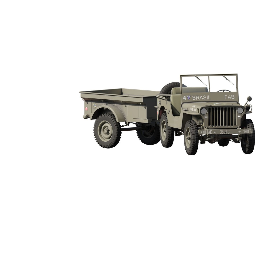 WW2 Jeep 3D Model – Detailed Military Vehicle with Trailer, FBX - View 23