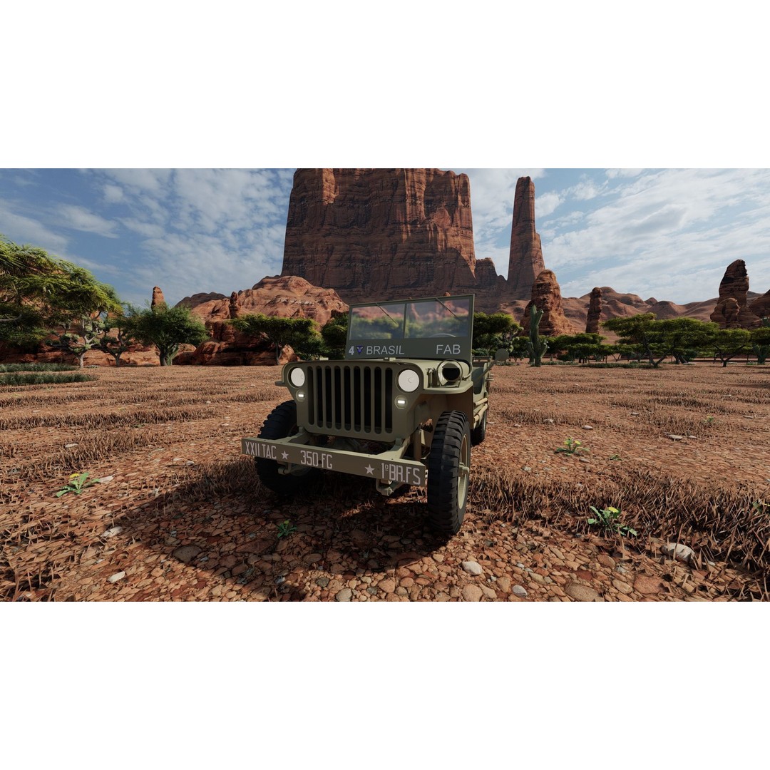 WW2 Jeep 3D Model – Detailed Military Vehicle with Trailer, FBX - View 26