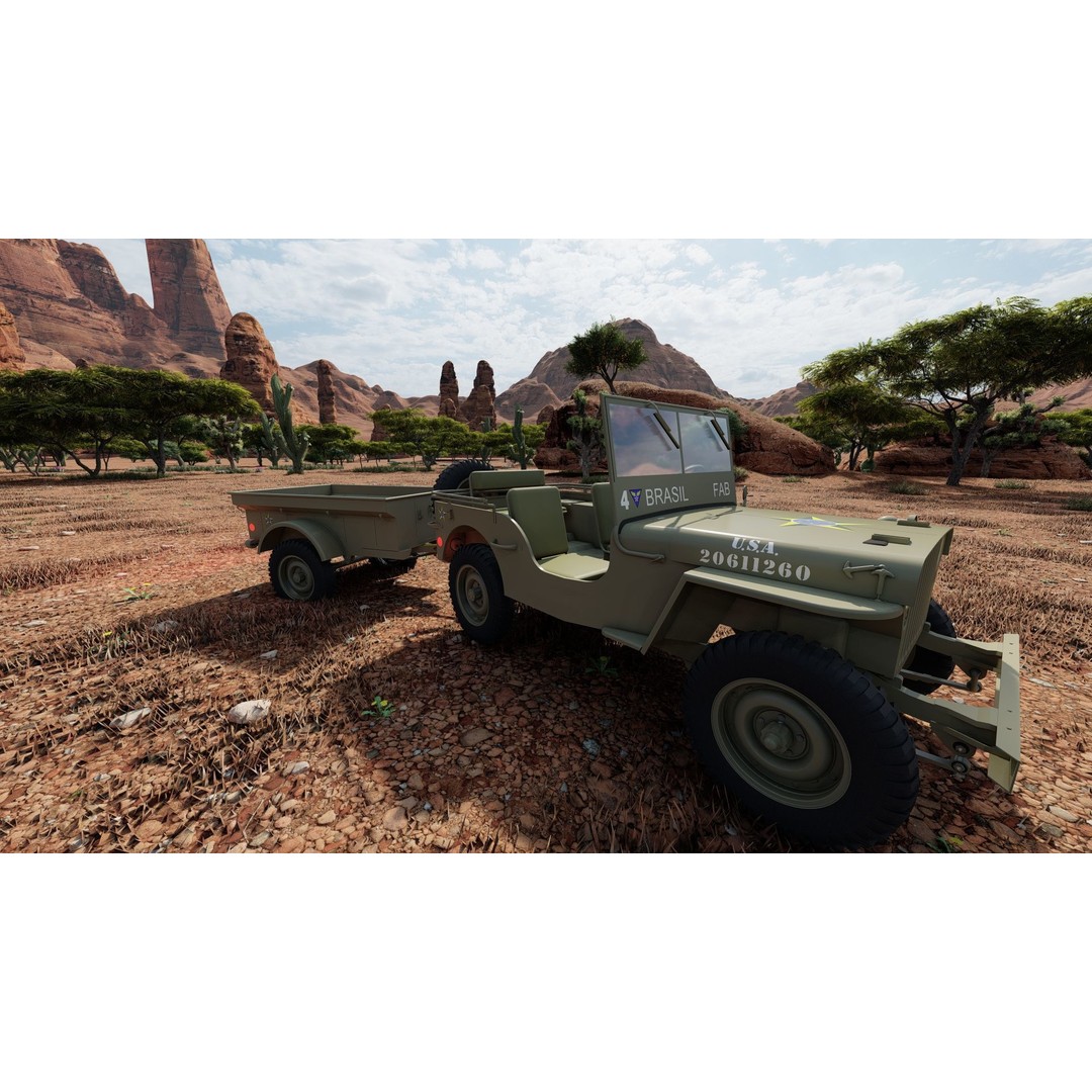 WW2 Jeep 3D Model – Detailed Military Vehicle with Trailer, FBX - View 27