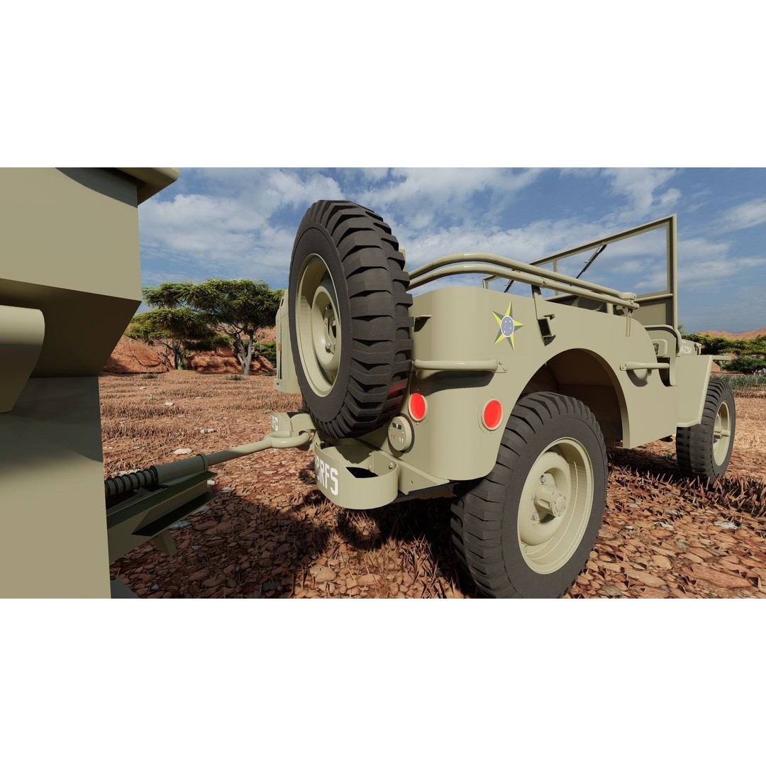 WW2 Jeep 3D Model – Detailed Military Vehicle with Trailer, FBX - View 29