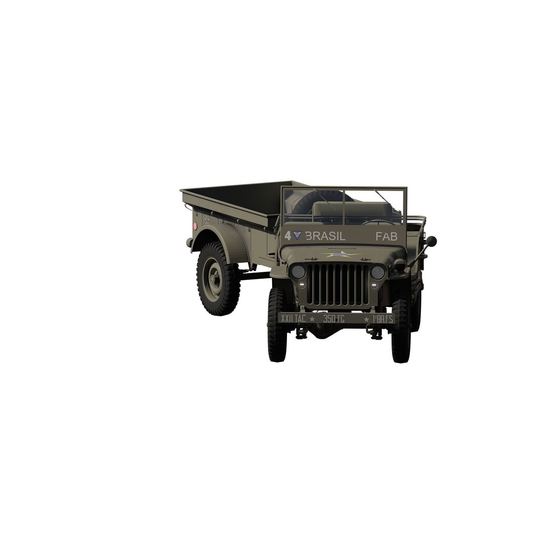 WW2 Jeep 3D Model – Detailed Military Vehicle with Trailer, FBX - View 3