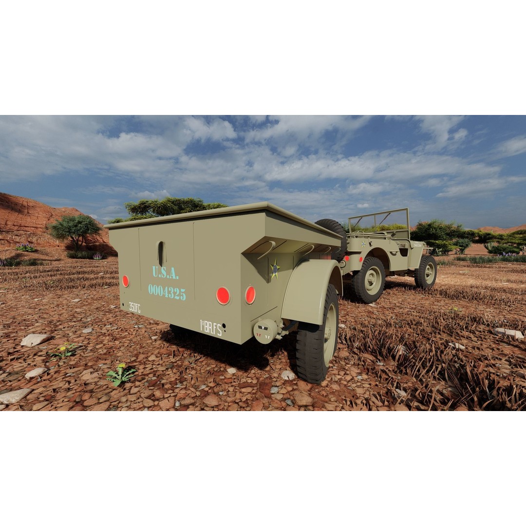 WW2 Jeep 3D Model – Detailed Military Vehicle with Trailer, FBX - View 30
