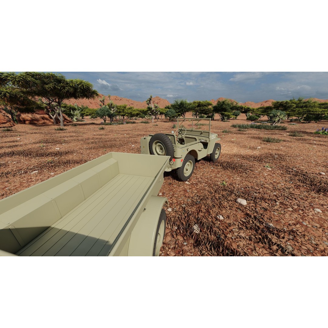 WW2 Jeep 3D Model – Detailed Military Vehicle with Trailer, FBX - View 31