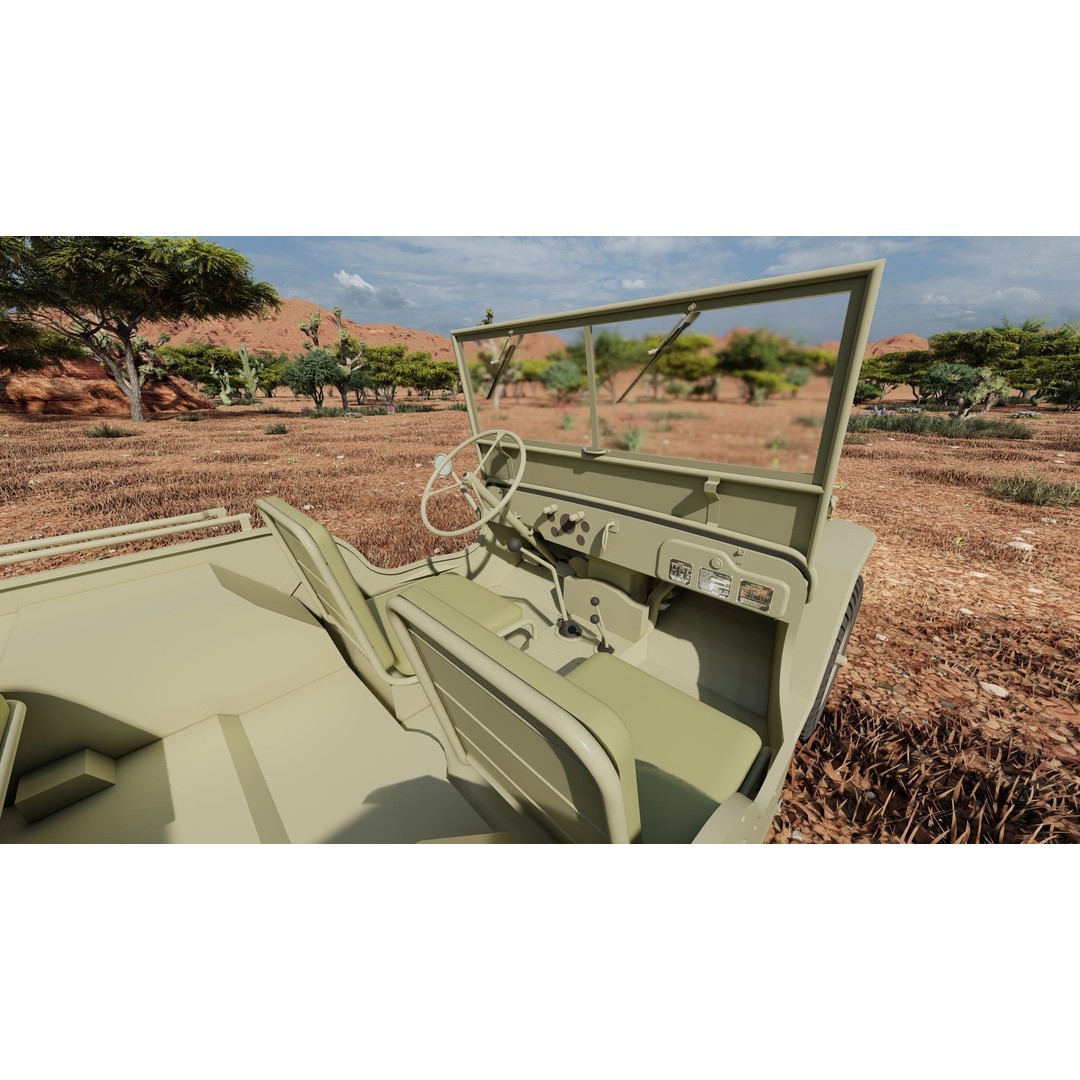 WW2 Jeep 3D Model – Detailed Military Vehicle with Trailer, FBX - View 32