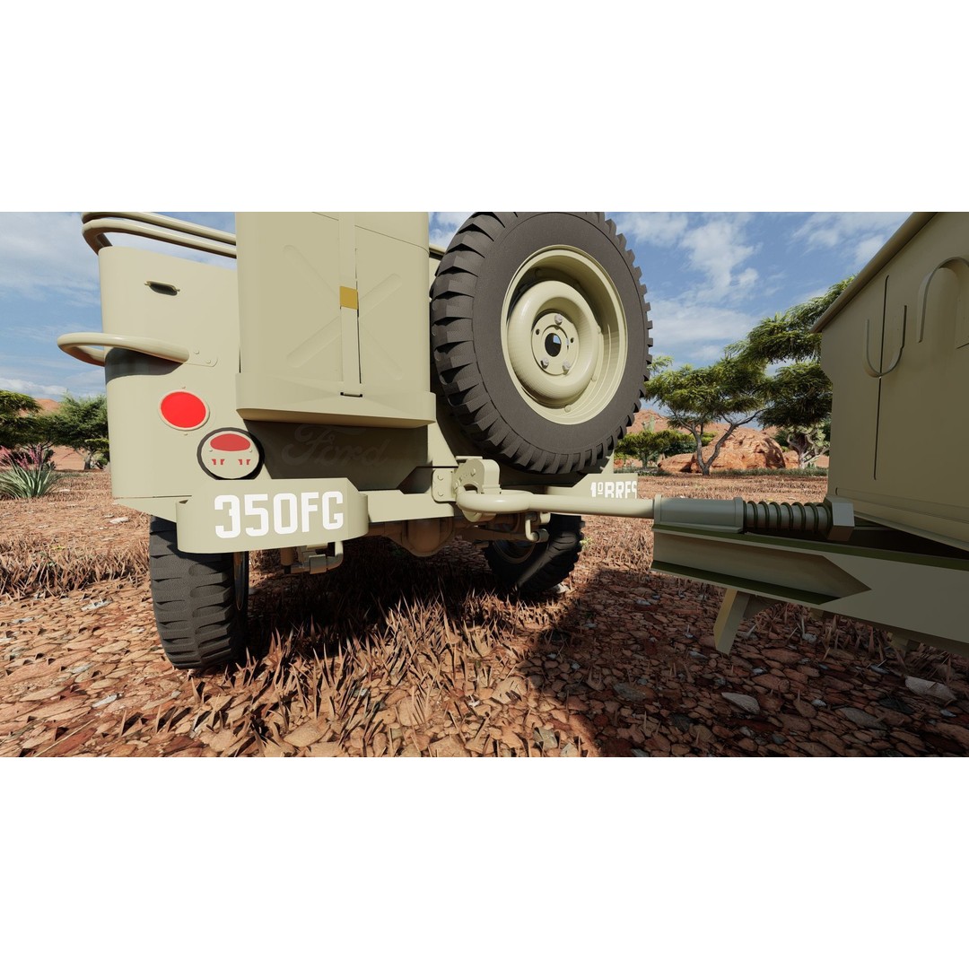 WW2 Jeep 3D Model – Detailed Military Vehicle with Trailer, FBX - View 34