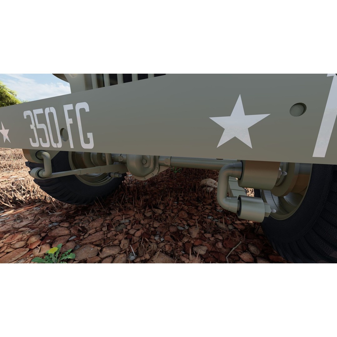 WW2 Jeep 3D Model – Detailed Military Vehicle with Trailer, FBX - View 35