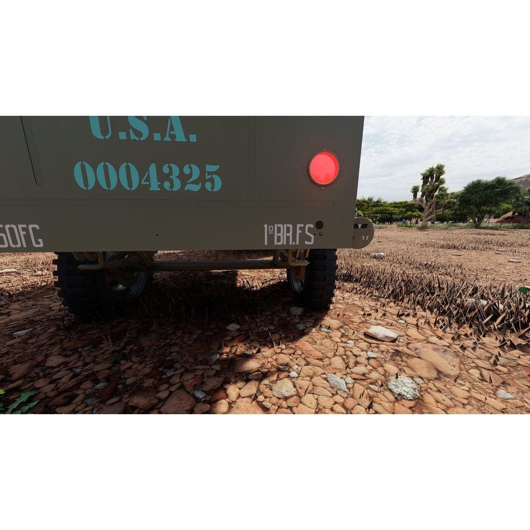 WW2 Jeep 3D Model – Detailed Military Vehicle with Trailer, FBX - View 36