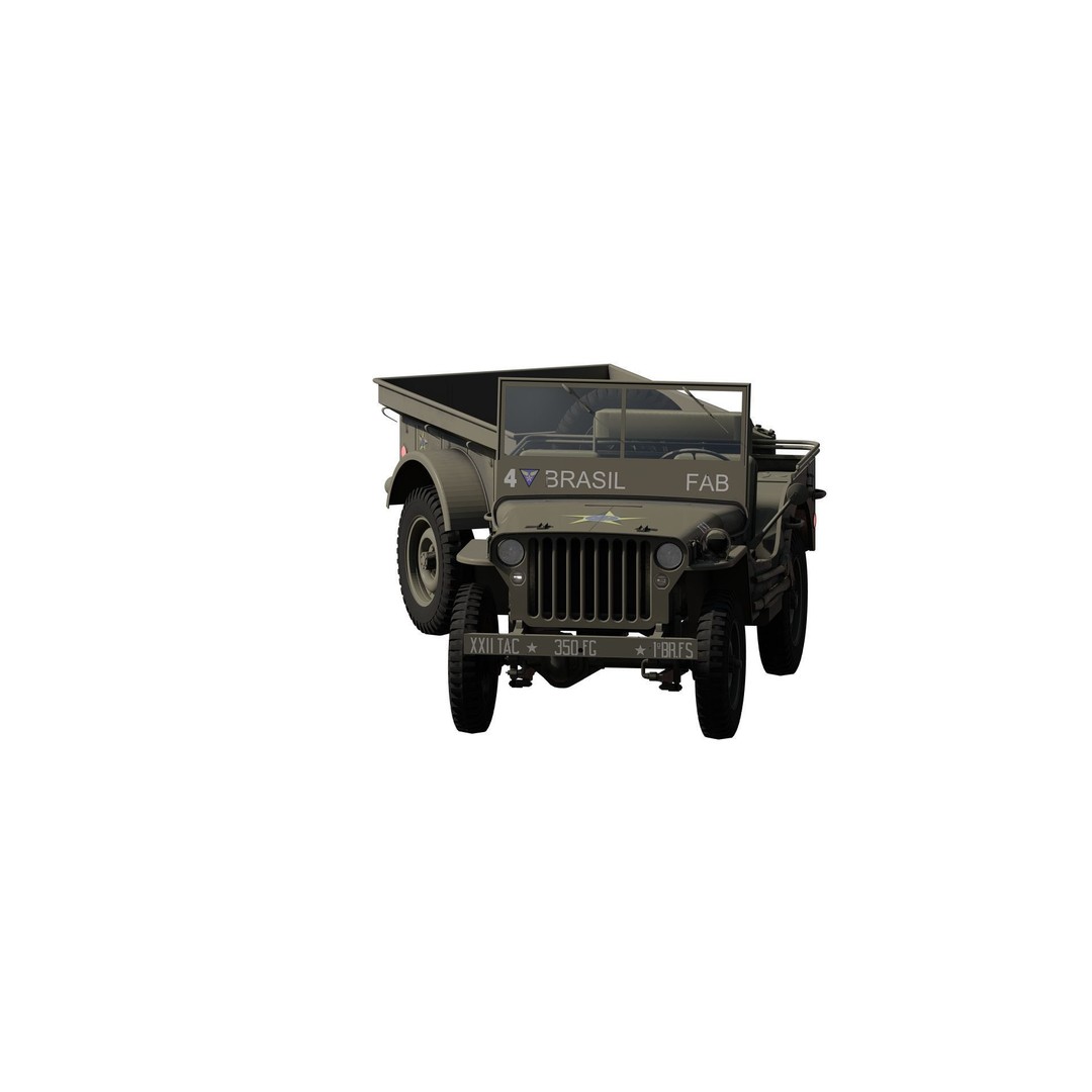 WW2 Jeep 3D Model – Detailed Military Vehicle with Trailer, FBX - View 4