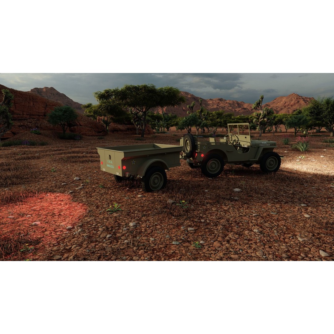 WW2 Jeep 3D Model – Detailed Military Vehicle with Trailer, FBX - View 40