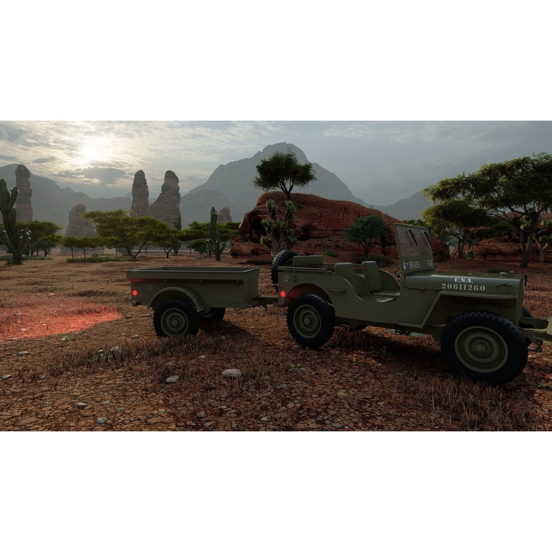 WW2 Jeep 3D Model – Detailed Military Vehicle with Trailer, FBX - View 41