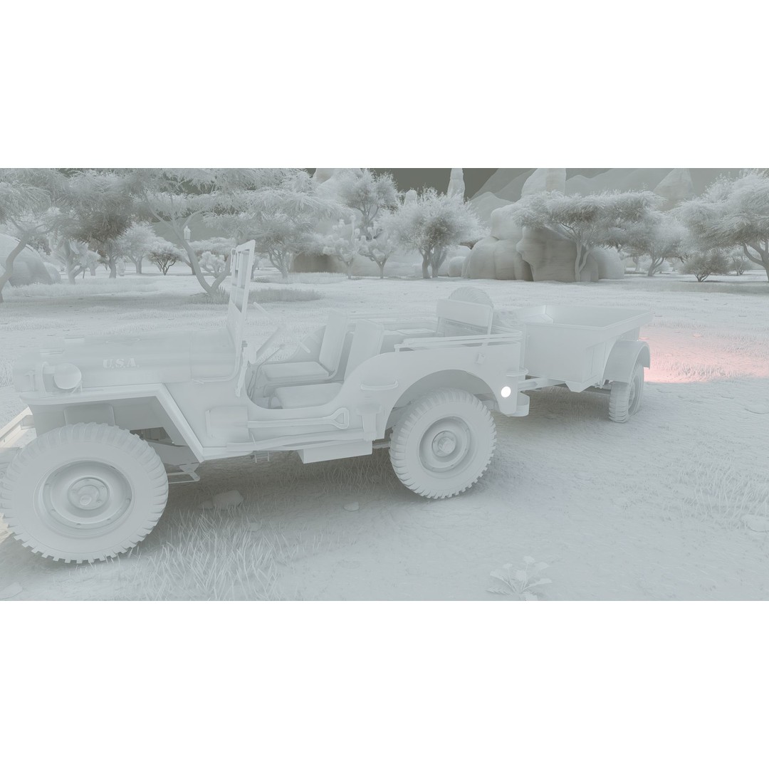 WW2 Jeep 3D Model – Detailed Military Vehicle with Trailer, FBX - View 43