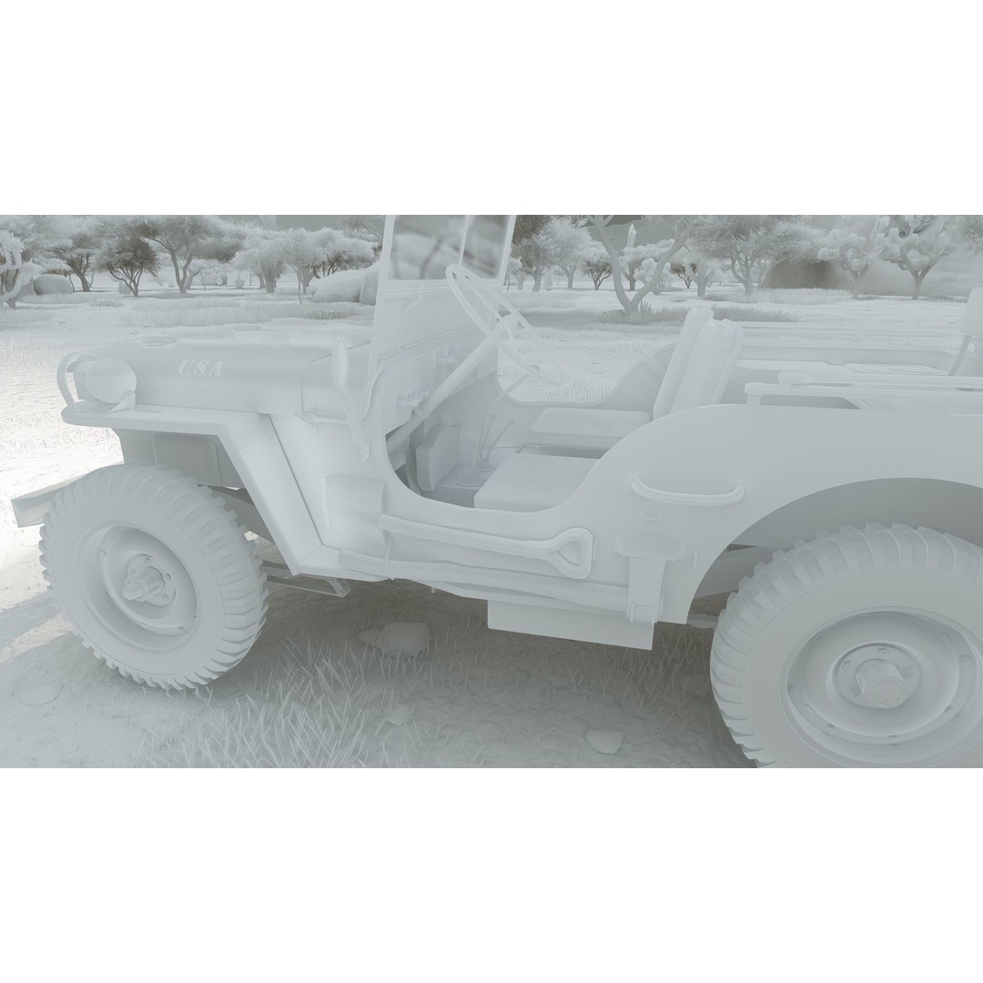 WW2 Jeep 3D Model – Detailed Military Vehicle with Trailer, FBX - View 44