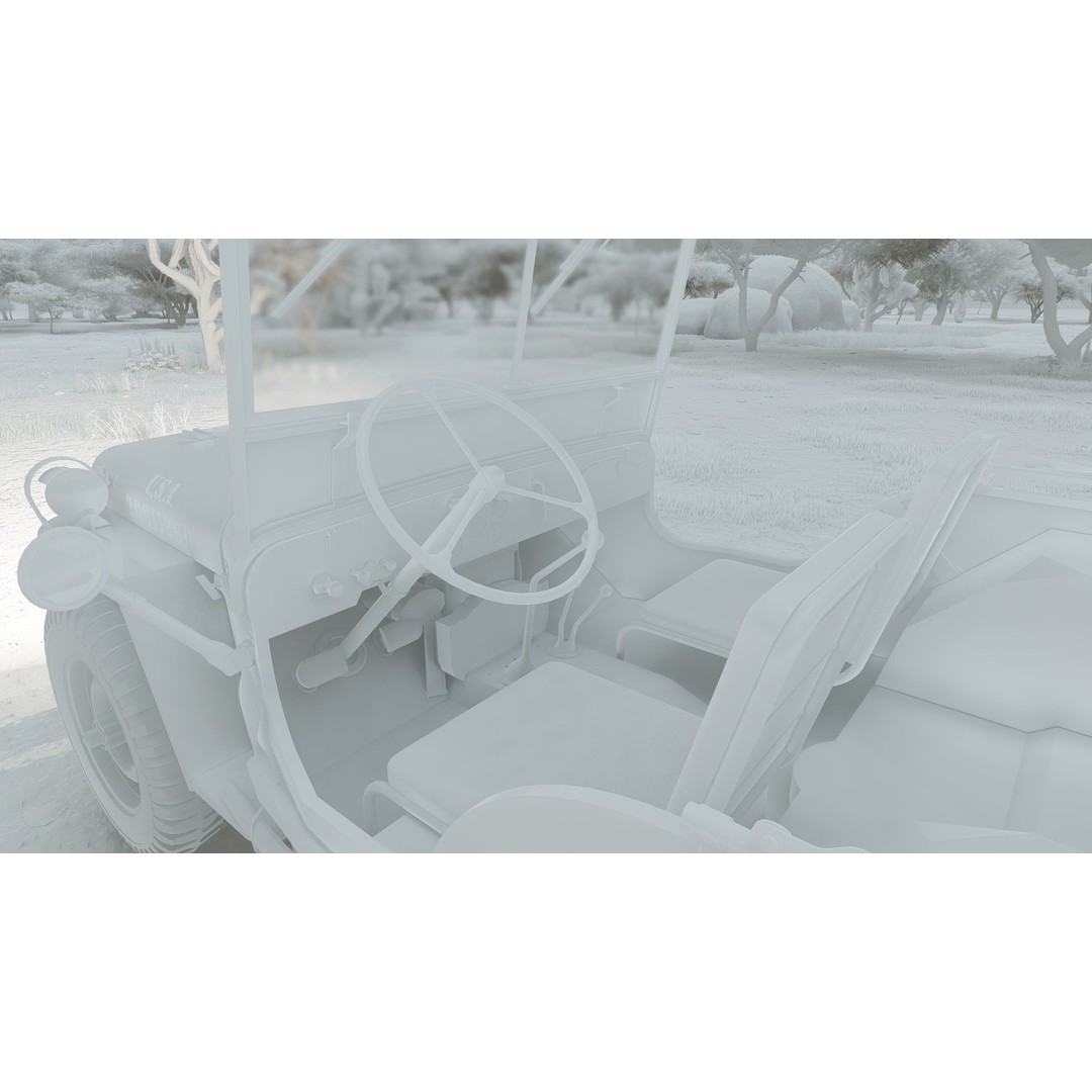 WW2 Jeep 3D Model – Detailed Military Vehicle with Trailer, FBX - View 45