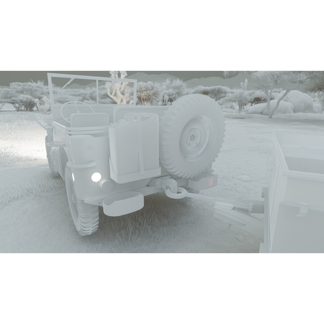 WW2 Jeep 3D Model – Detailed Military Vehicle with Trailer, FBX - View 46