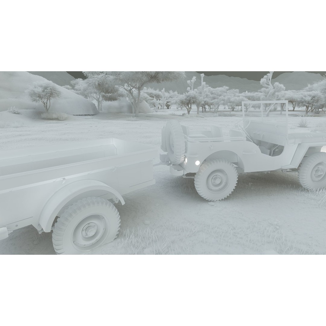 WW2 Jeep 3D Model – Detailed Military Vehicle with Trailer, FBX - View 48