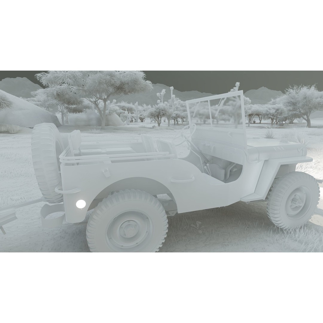 WW2 Jeep 3D Model – Detailed Military Vehicle with Trailer, FBX - View 49