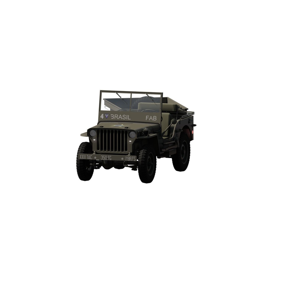 WW2 Jeep 3D Model – Detailed Military Vehicle with Trailer, FBX - View 5