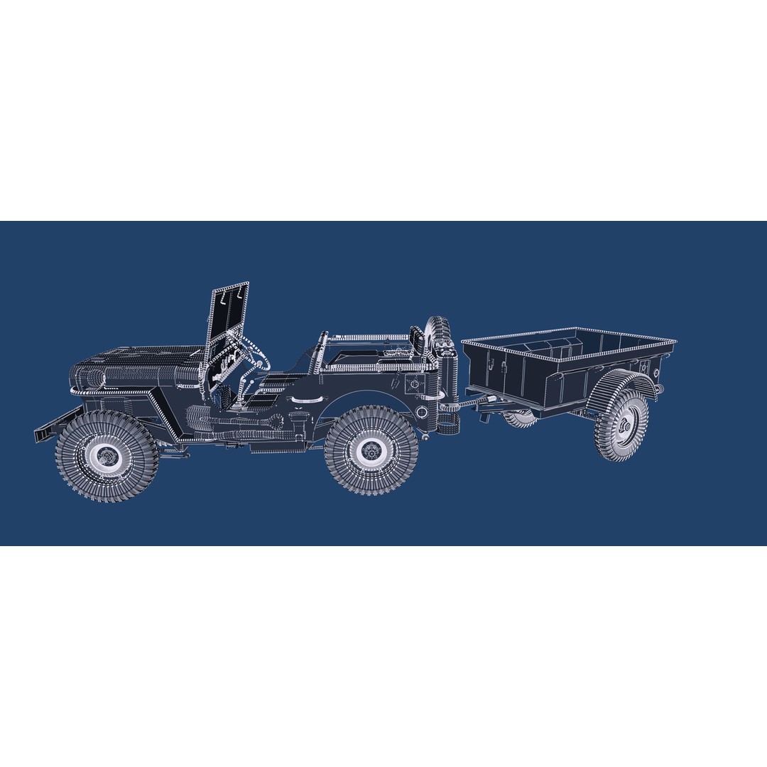 WW2 Jeep 3D Model – Detailed Military Vehicle with Trailer, FBX - View 50