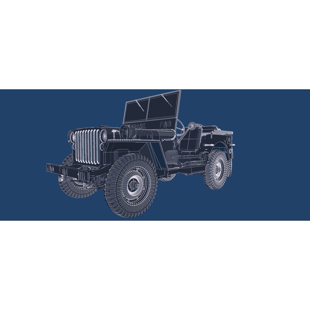 WW2 Jeep 3D Model – Detailed Military Vehicle with Trailer, FBX - View 51