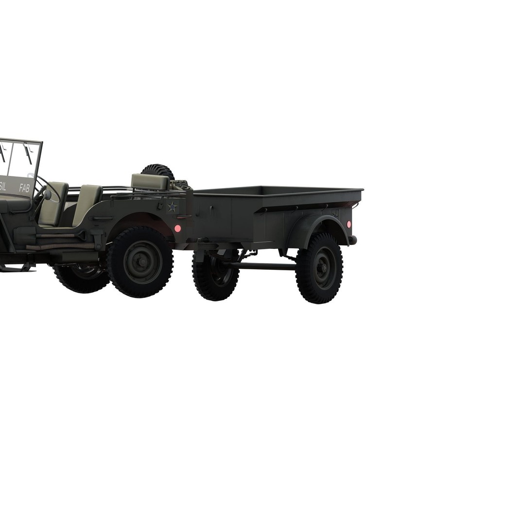 WW2 Jeep 3D Model – Detailed Military Vehicle with Trailer, FBX - View 9