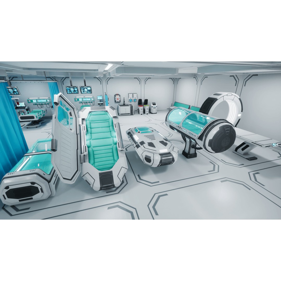 Sci-Fi Hospital Room Props 3D Model – Low Poly Medical Asset, FBX