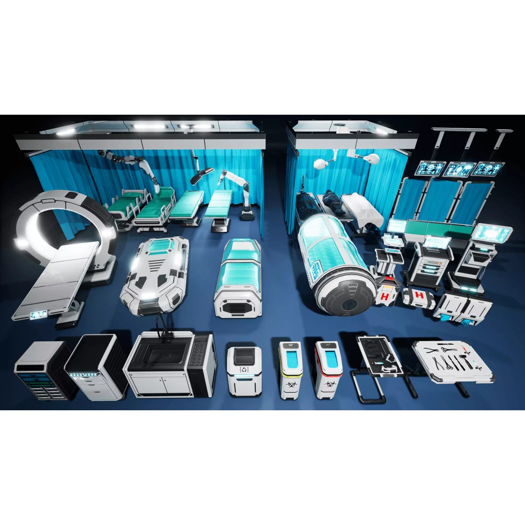 Sci-Fi Hospital Room Props 3D Model – Low Poly Medical Asset, FBX - View 2
