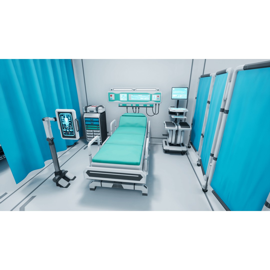Sci-Fi Hospital Room Props 3D Model – Low Poly Medical Asset, FBX - View 7